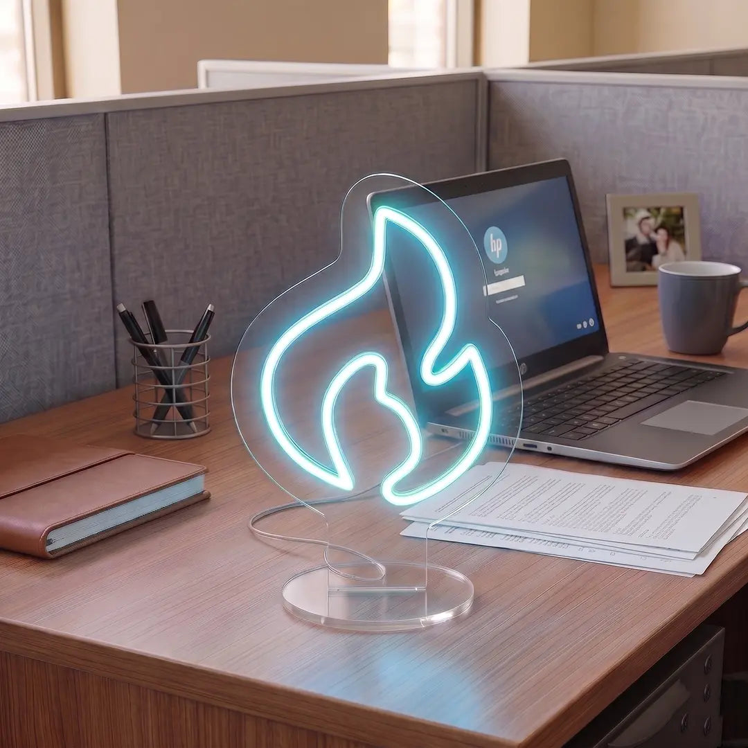 Bold Flame Mini Neon Sign in Iceblue color