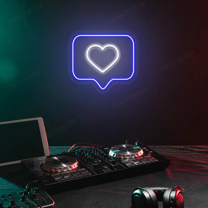 Like Heart Neon Sign in Blue Color Mounted on a wall 