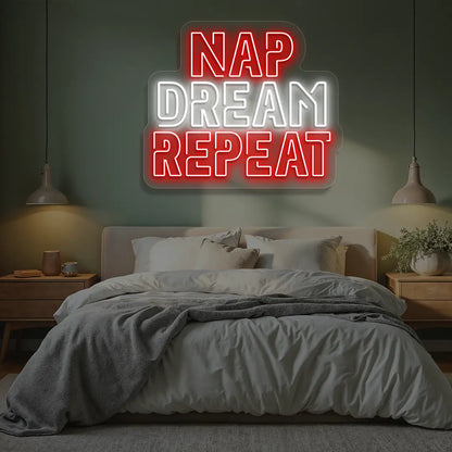 Nap Dream Repeat Neon Sign in Red Color