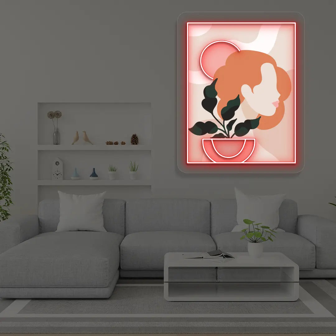 Flora Portarit Abstract Neon Artwork Sign in Red Color