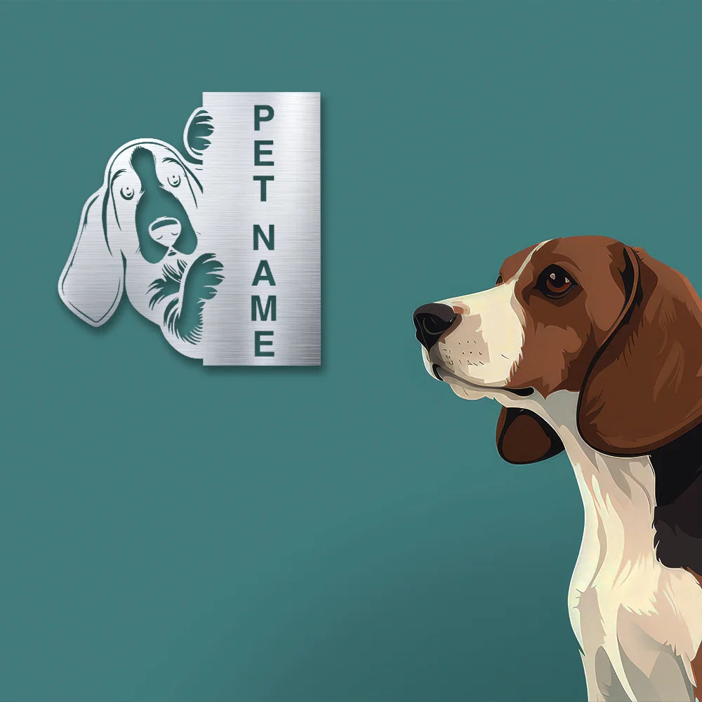Beagle Pet Personalized Metal Monogram in silver color