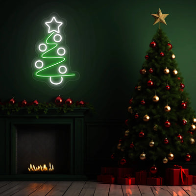 Star Top Spiral Tree Neon Sign | White
