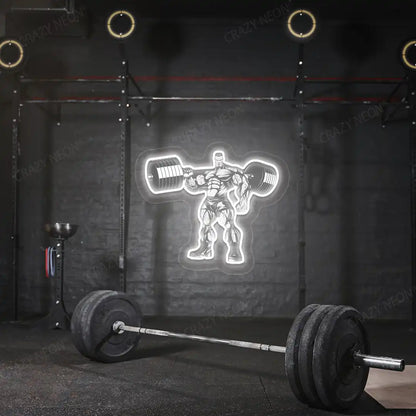 white bodybuilder power flex gym neon artwork mounted on a wall