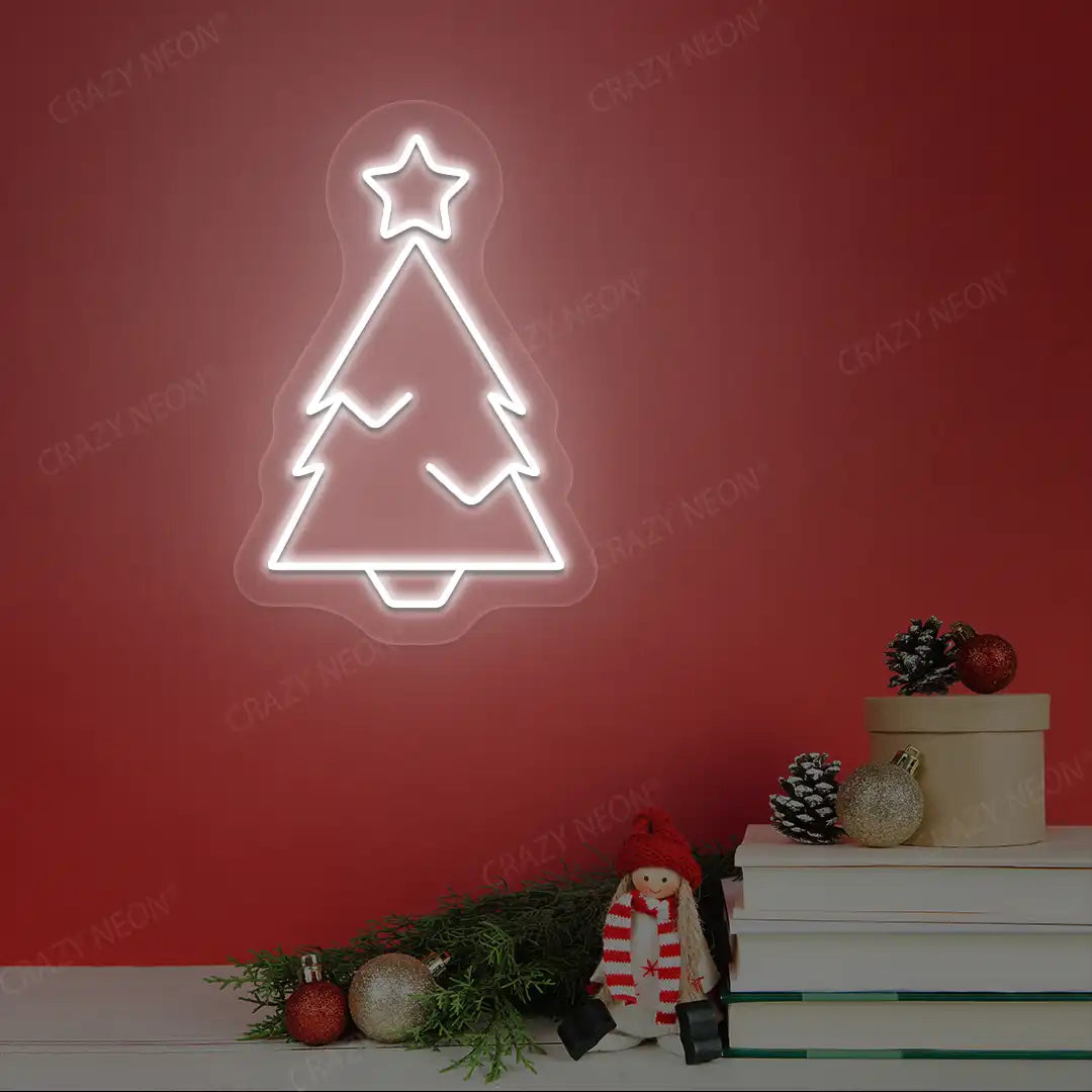 Star-Top Minimal Christmas Tree Neon Sign | White
