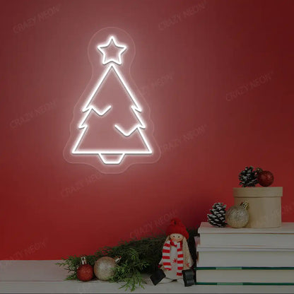 Star-Top Minimal Christmas Tree Neon Sign | White