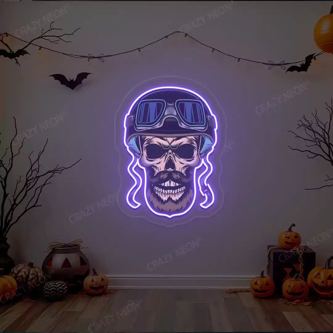 Aviator Skull Neon Artwork | Purple