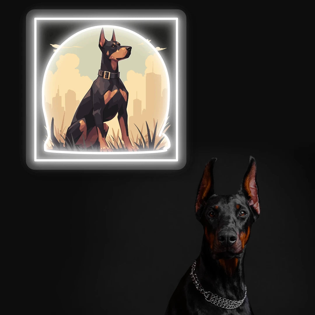 City Sentinel Doberman Neon Artwork in White color