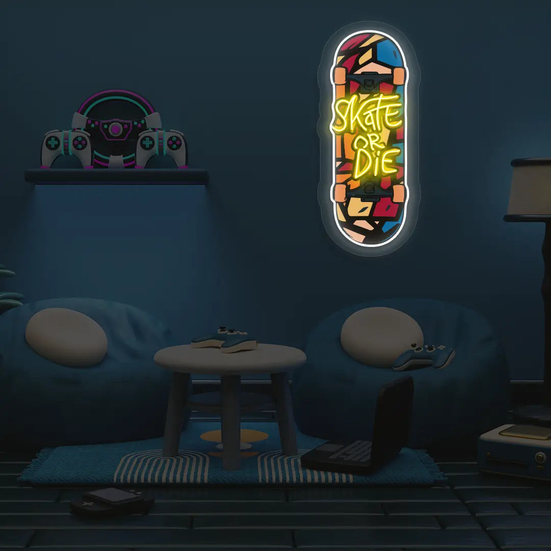 Skate or Die Neon Artwork in Yellow color