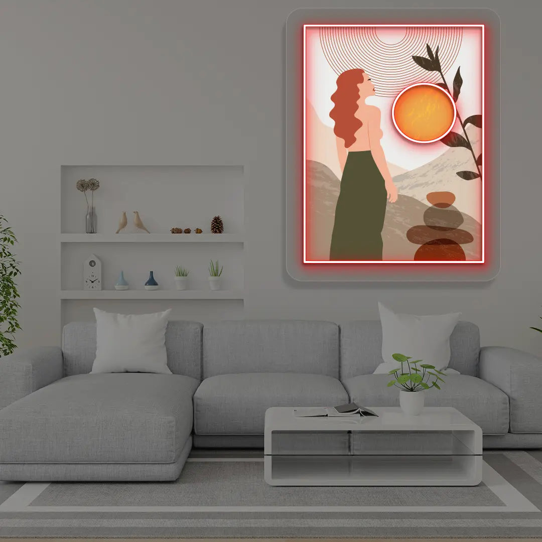 red abstract chic Neon Artwork Sign mounted on a wall