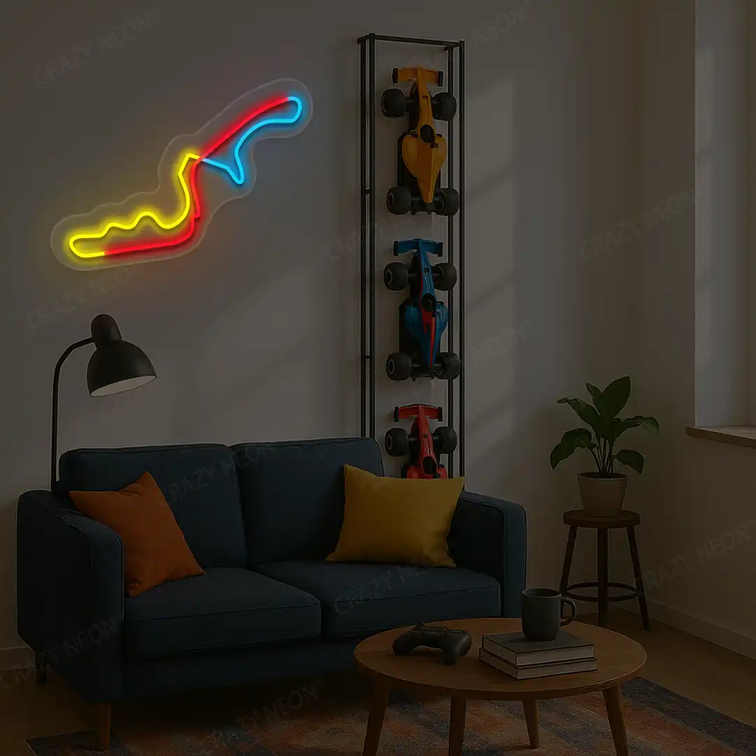 Multicolor Japan Grand Prix Circuit LED neon wall sign in yellow, red, and blue