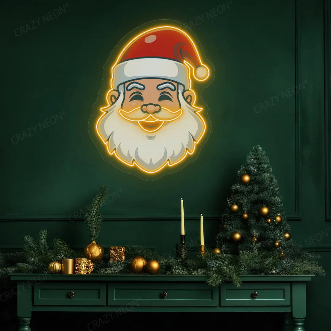 Santa Head Neon Artwork | Orange