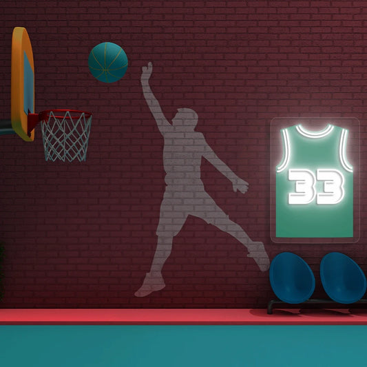 Boston Bird 33 Jersey Basketball Neon Artwork