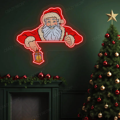 Santa Claus With Lamp Neon Artwork