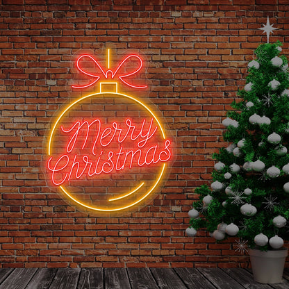 Merry Christmas Bauble LED Neon Sign | Orange 