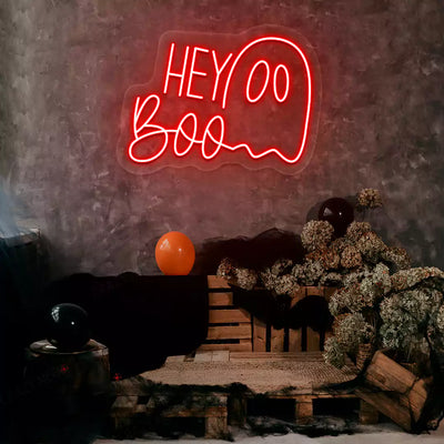 Hey Boo Ghost Neon Sign | Red