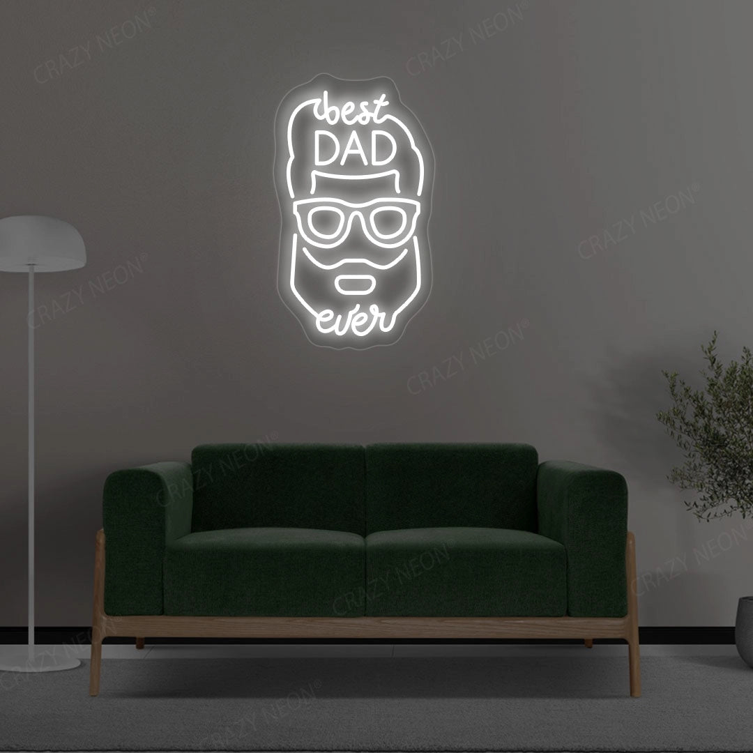 Best Dad Ever With Face Neon Sign |  Warmwhite