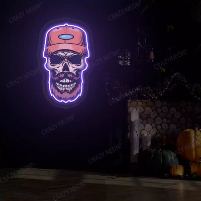 Hipster Skull Neon Artwork | Purple