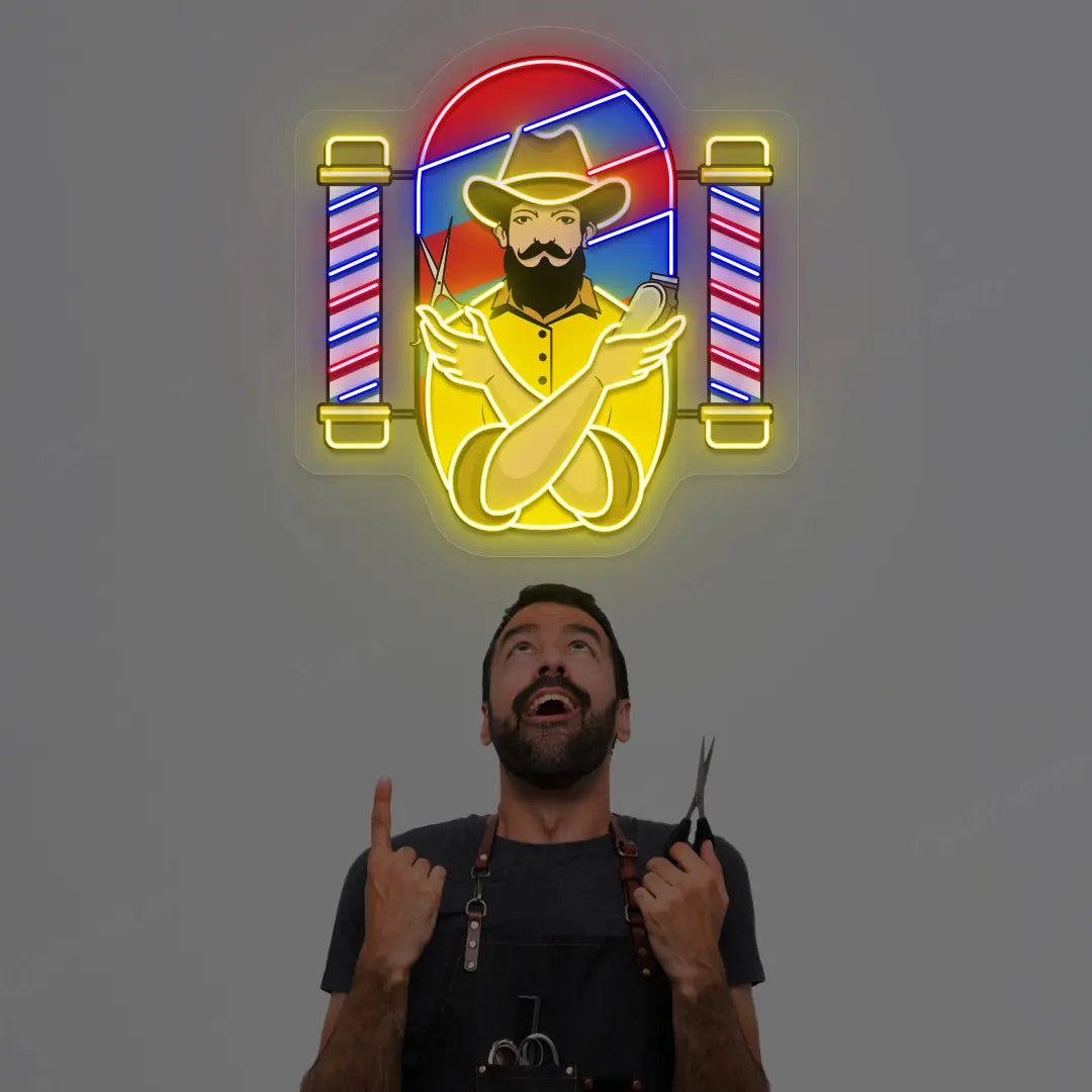 Barber Men Neon Artwork in Yellow color