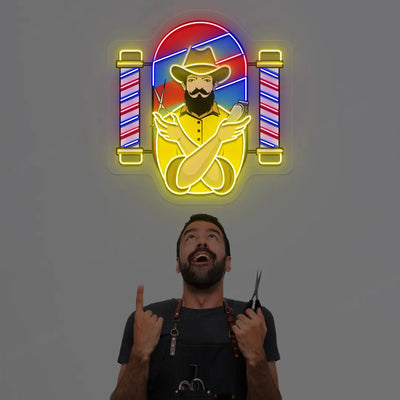 Barber Men Neon Artwork in Yellow color