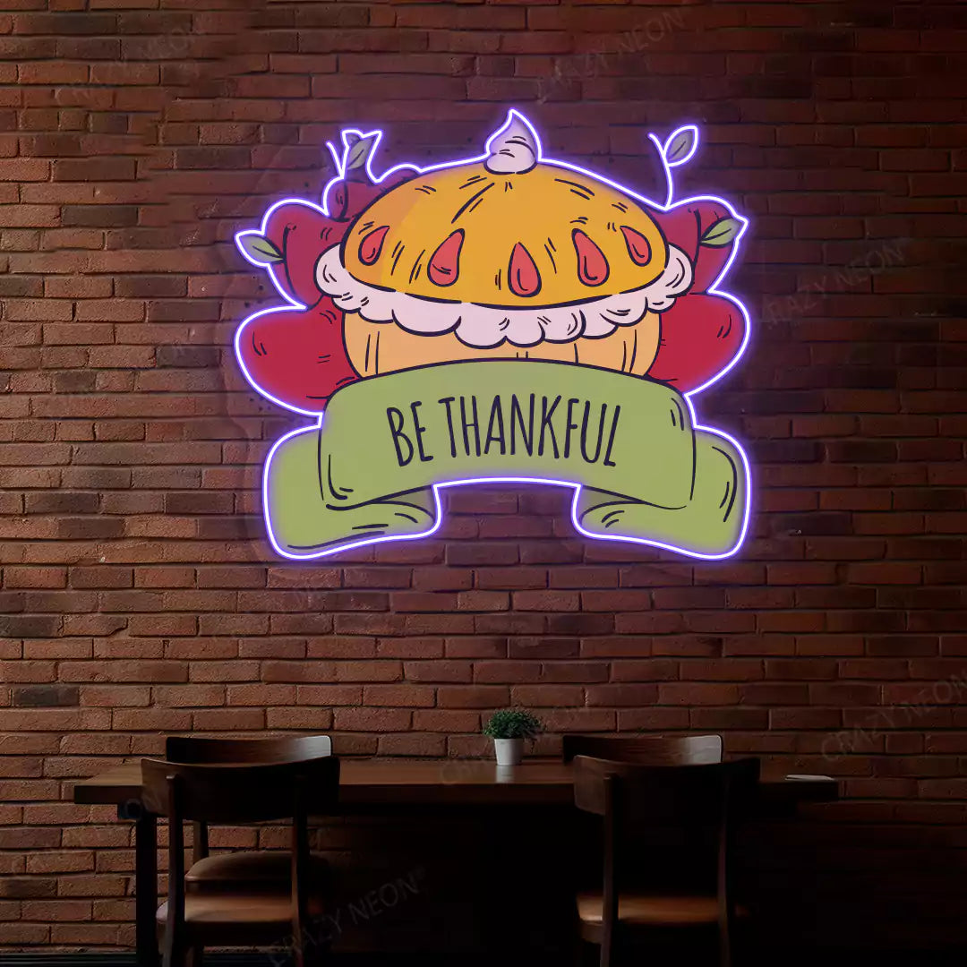 Be thankful apple pie neon sign in purple
