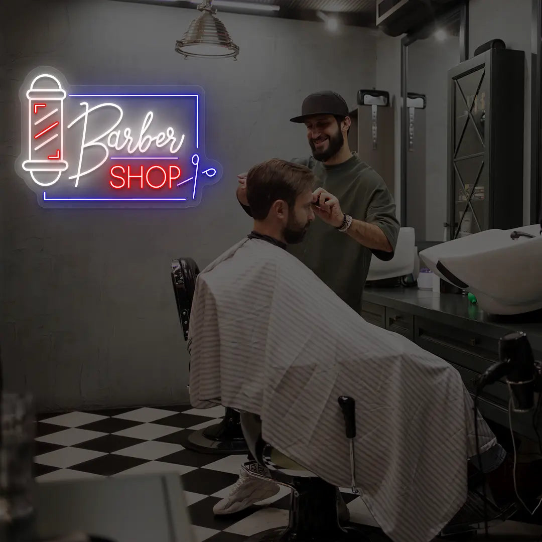 Barber Shop Pole Neon Sign in Blue color