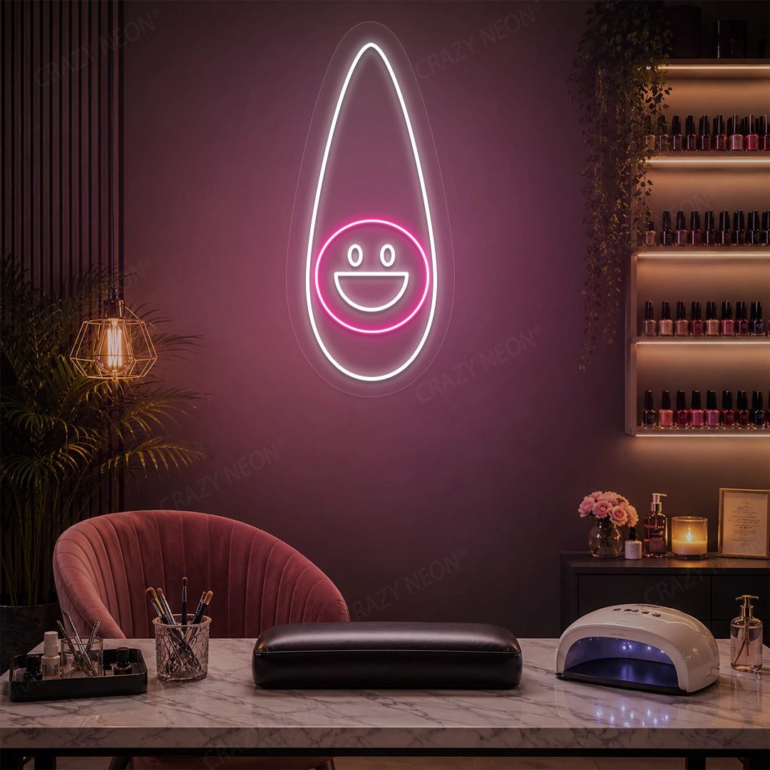 Happy Outline Nail Neon Sign in Pink color
