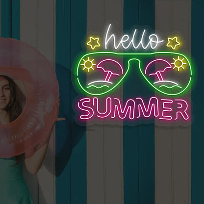 Hello Summer Neon Sign in Pink color