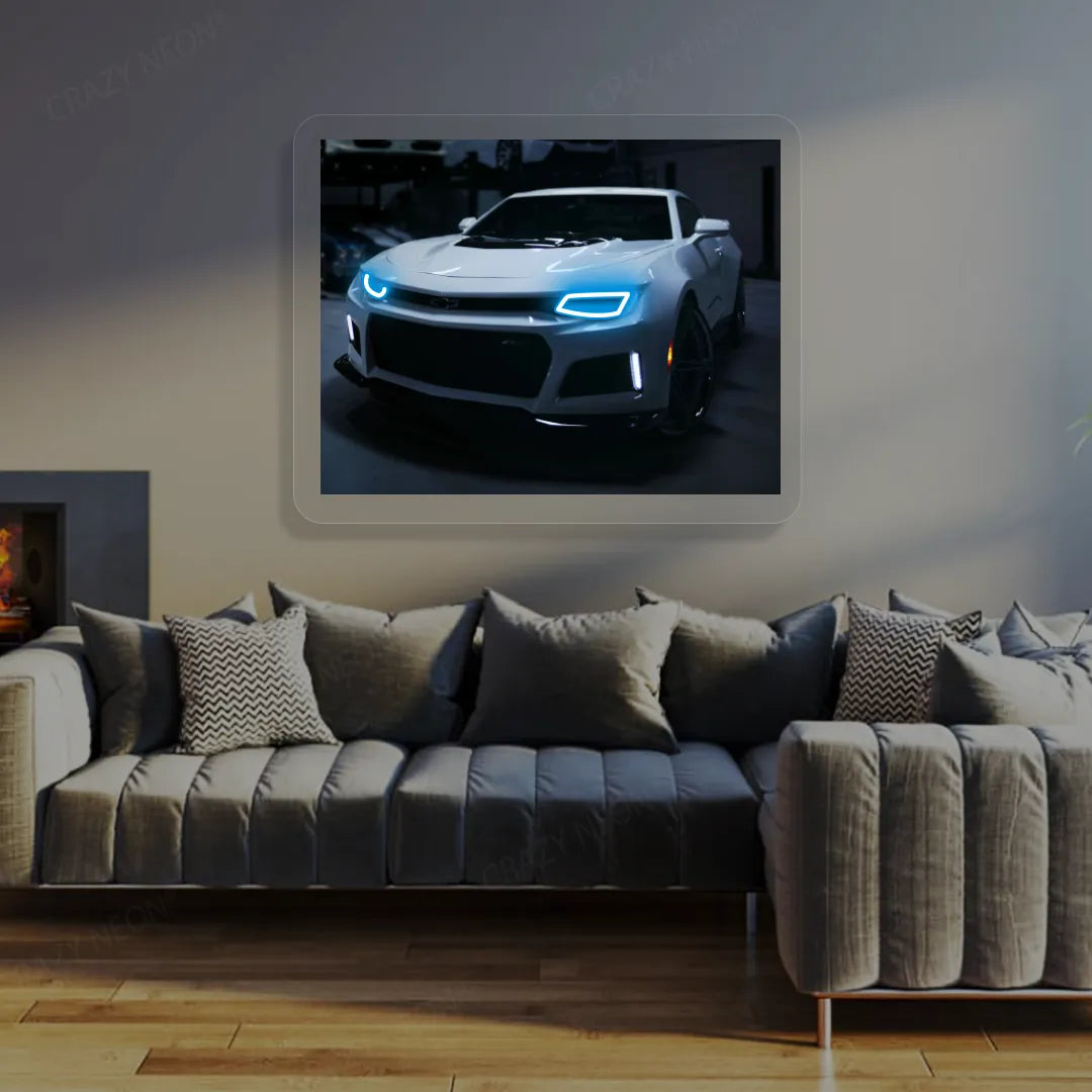 Chevy Camaro Headlight Neon Artwork | Iceblue