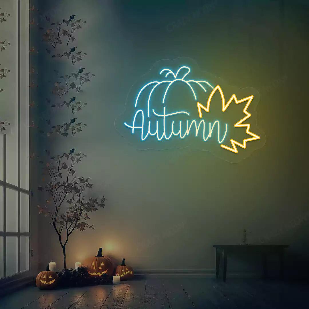 Autumn Pumpkin Leaf Neon Sign | Iceblue