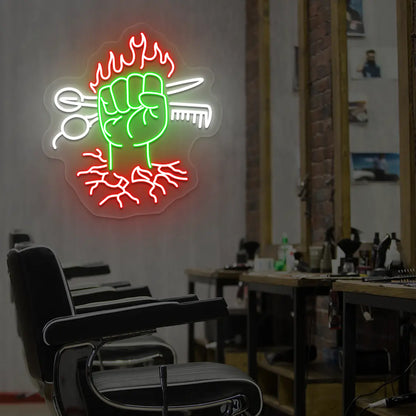 Barber Power Fist LED Neon Sign in Green colour