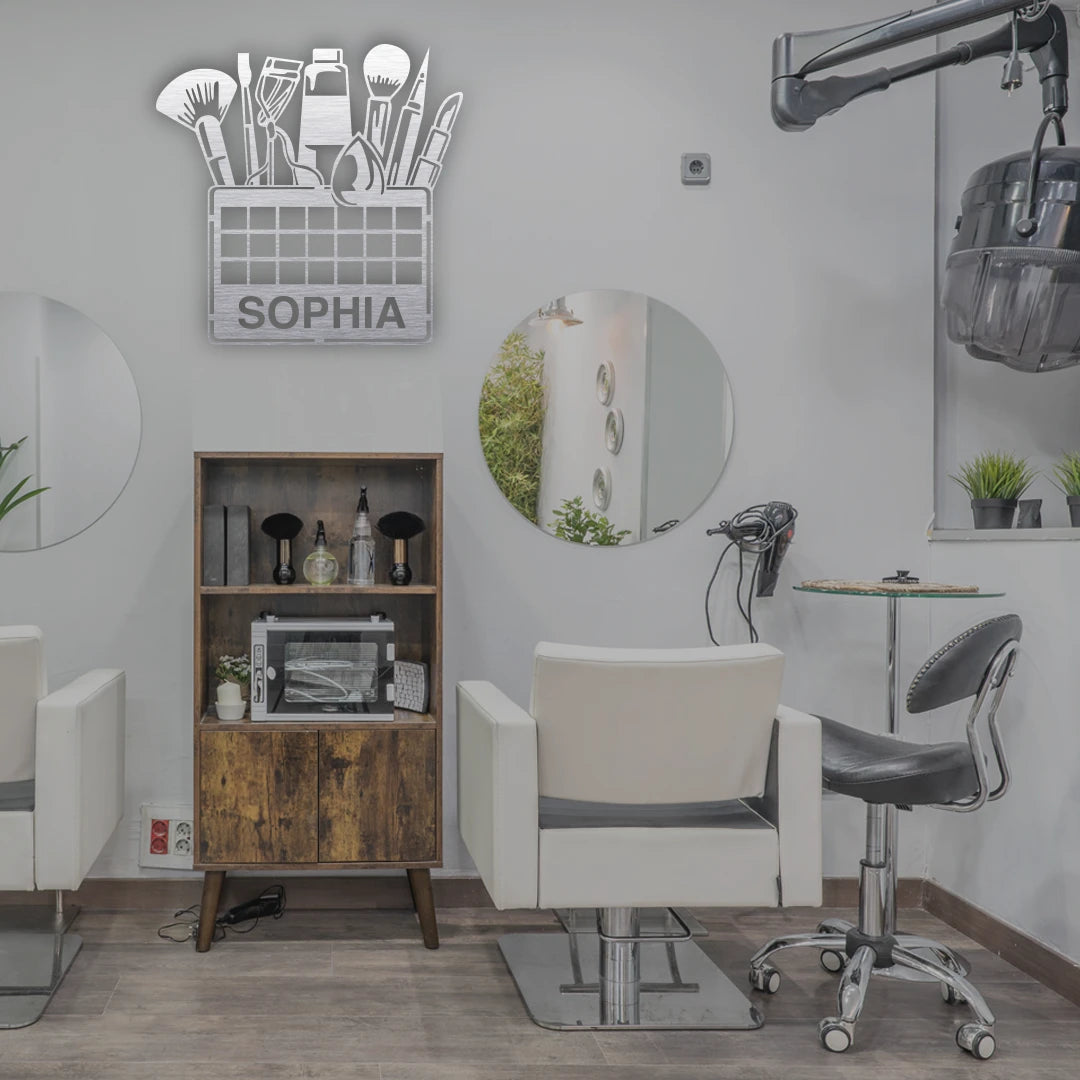 Makeup Artist Tools Personalized Name Metal Monogram in Silver Colour 