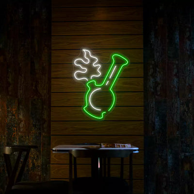 Bong Neon Sign in White and Green Colour mounted on Wall