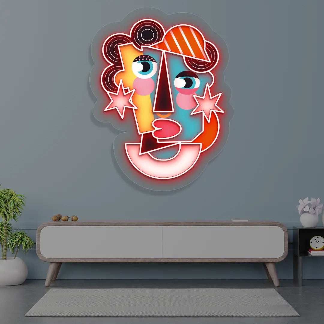 Radiant Mask Abstract Neon Artwork Sign in Red Color