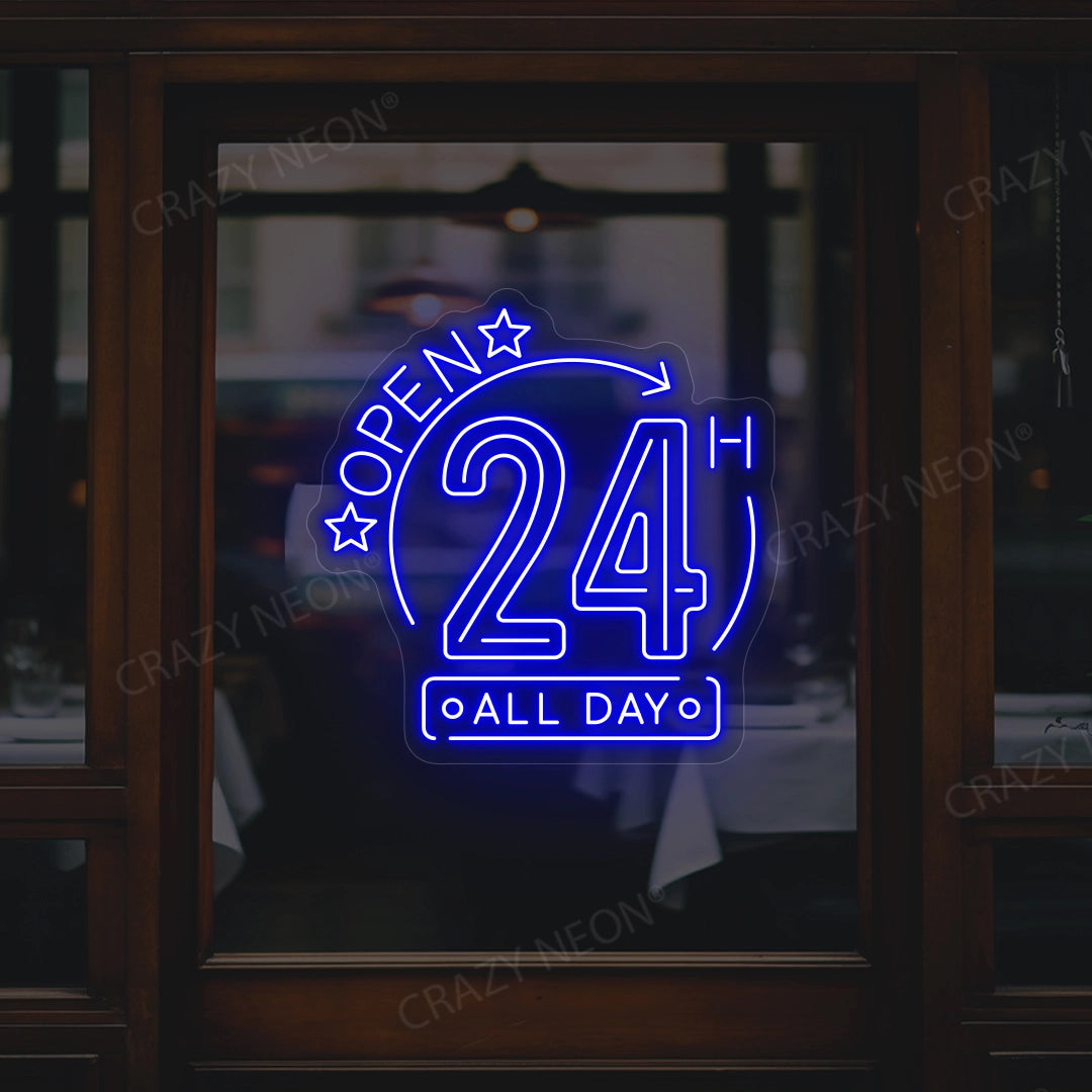 Open 24 Hours All Day Sign | Blue