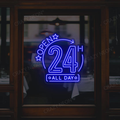 Open 24 Hours All Day Sign | Blue