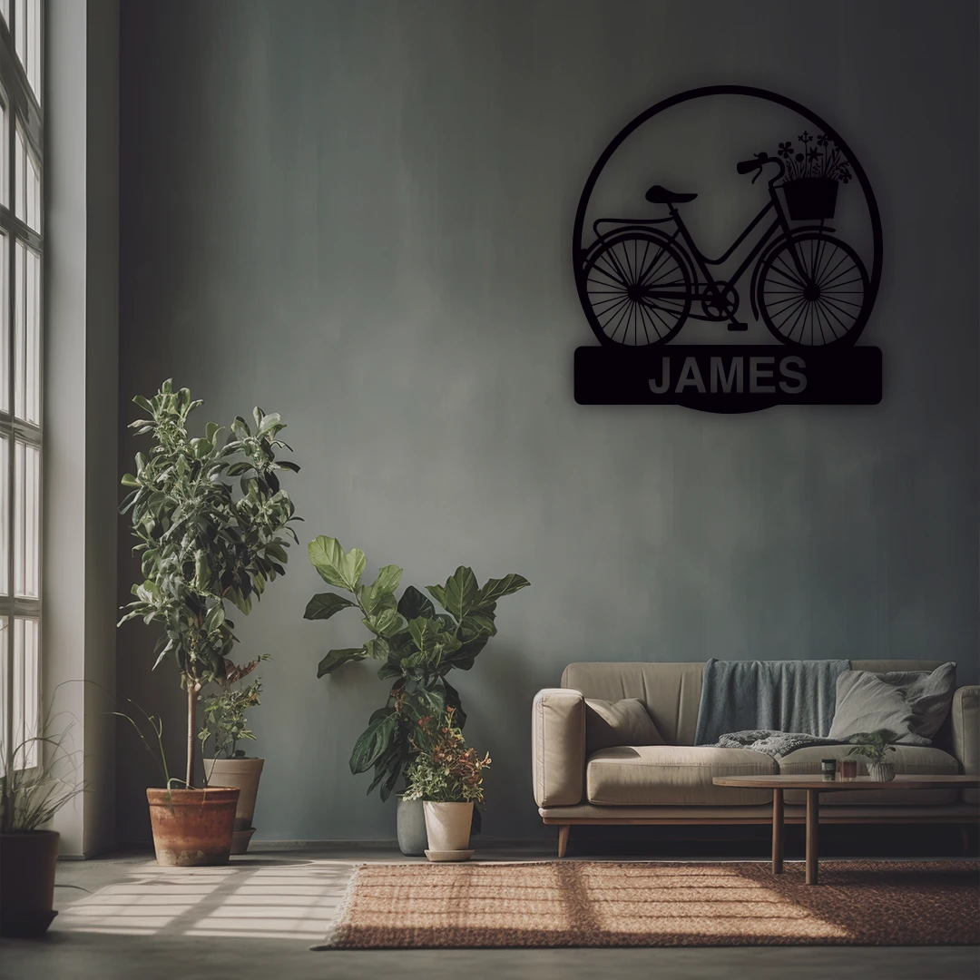  Floral Bicycle Name Custom Metal Monogram in Black color