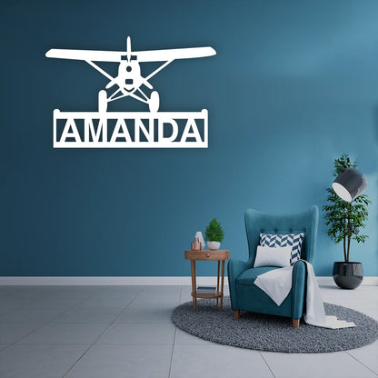 Airplane Name Custom Metal Monogram in white color
