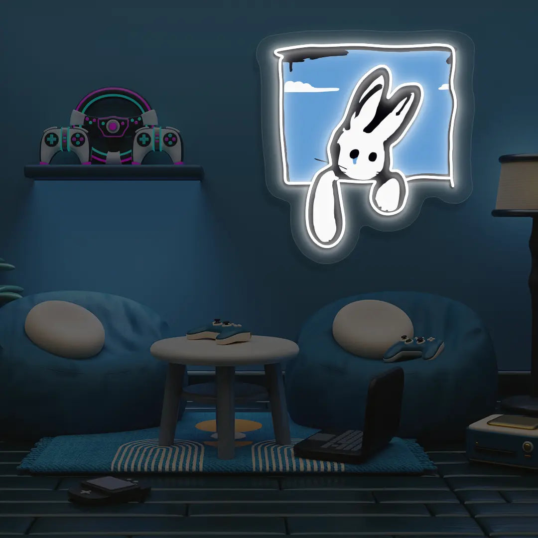 Peek-a-Bun Neon Artwork in White color
