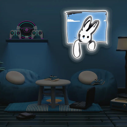 Peek-a-Bun Neon Artwork in White color