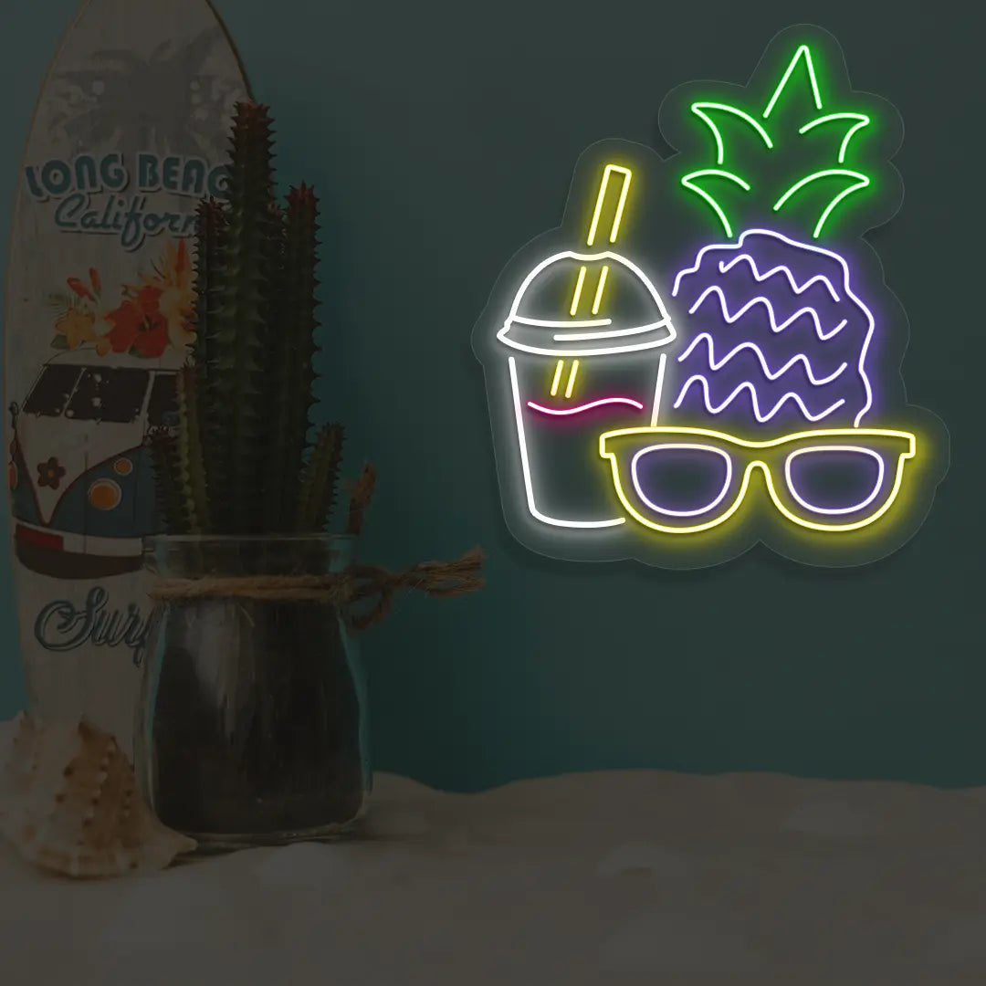Sunny Sips & Shades Neon Sign in Yellow color