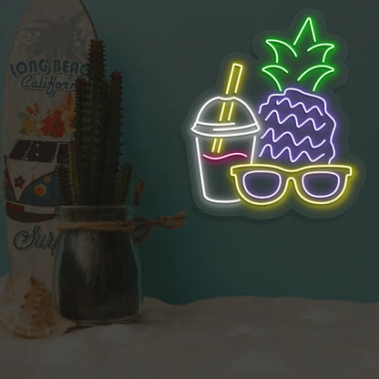 Sunny Sips & Shades Neon Sign in Yellow color