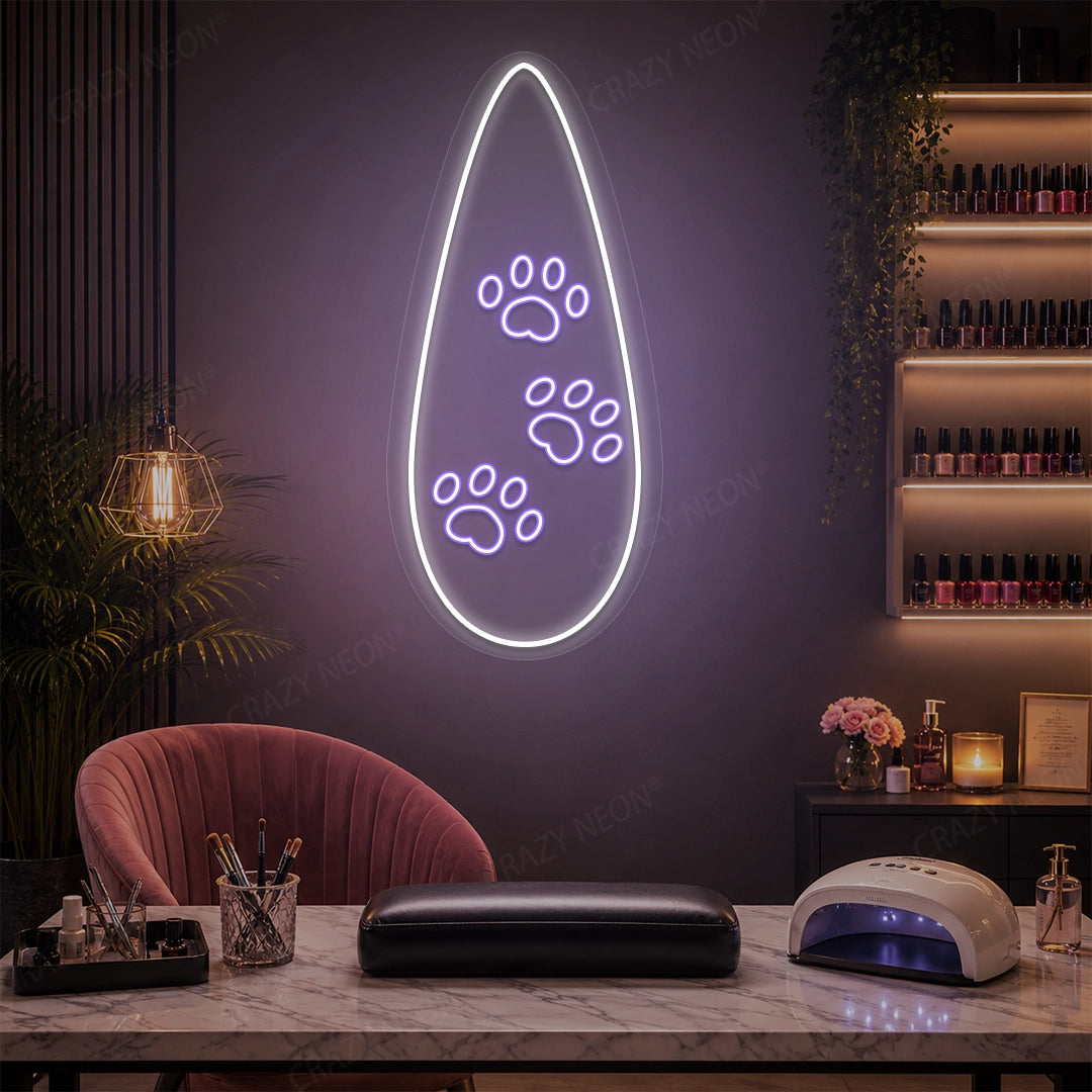 Polished Paw Nail Neon Sign in purple color