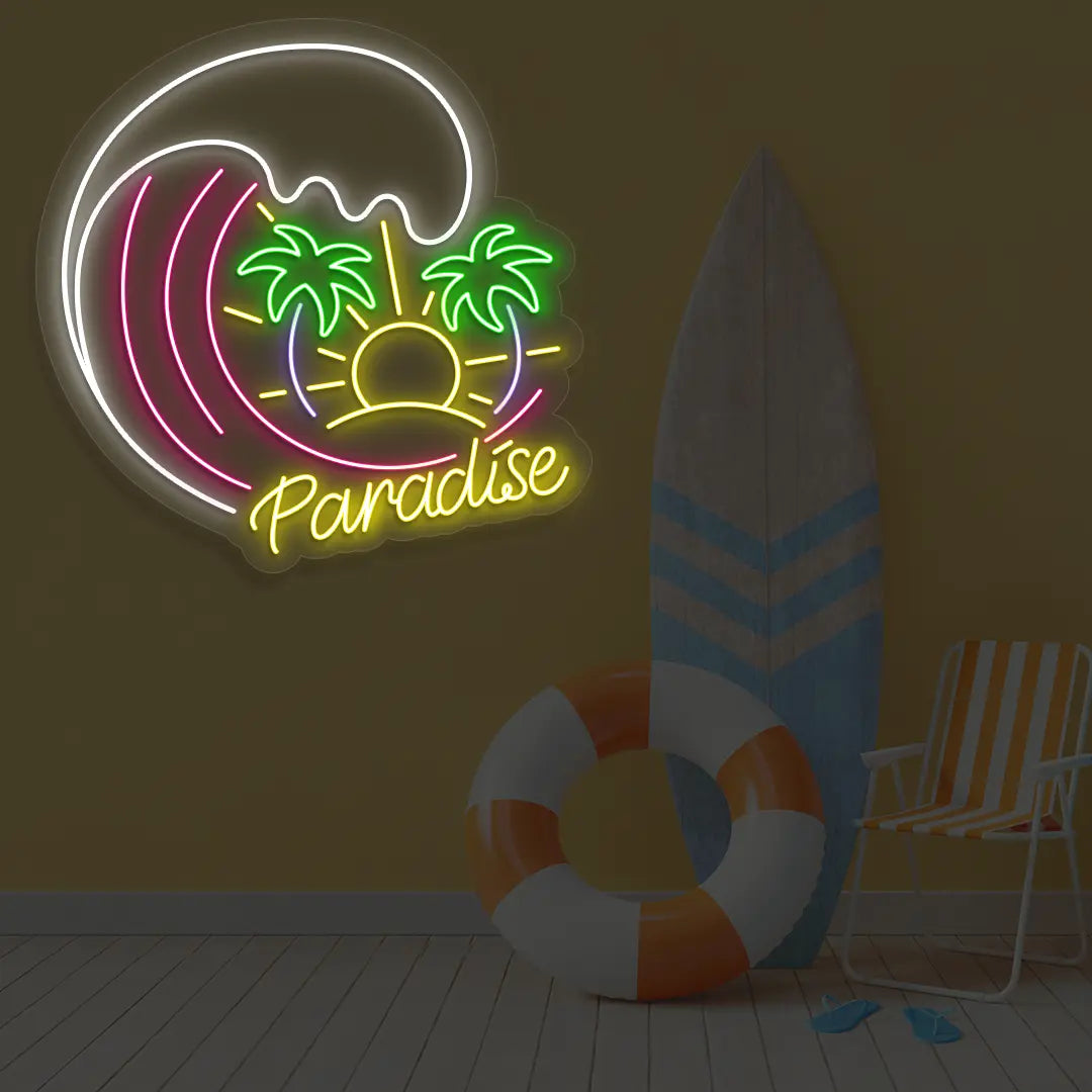 Paradise Beach Neon Sign in Pink color