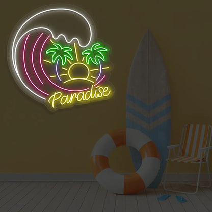 Paradise Beach Neon Sign in Pink color