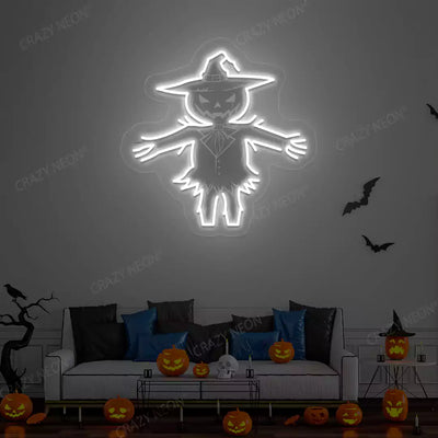 Haunted Scarecrow Neon Artwork | White