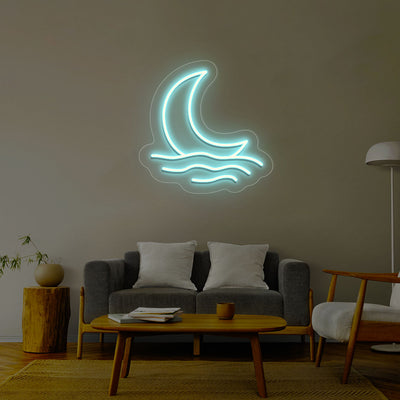 Moon With Waves Neon Sign | Iceblue