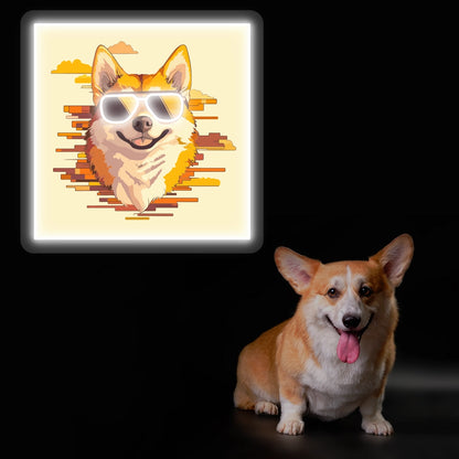 Cool Shades Corgi Neon Artwork in White Color