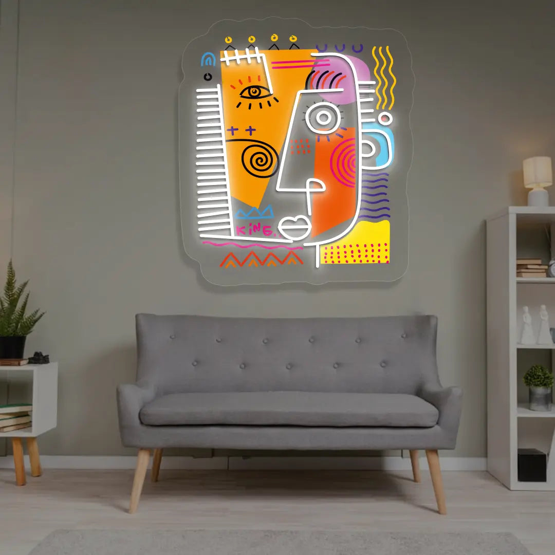Regal King Abstract Neon Artwork Sign in White color