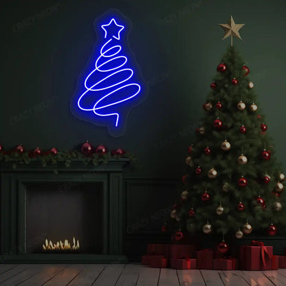 Spiral Christmas Tree Neon Sign | Blue