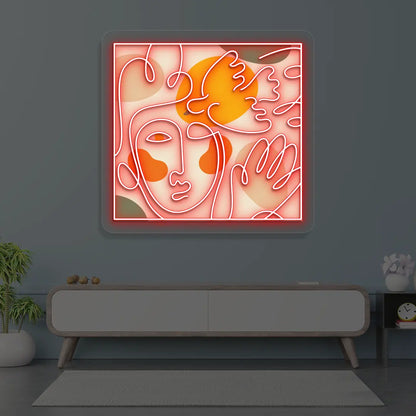 Abstract Face Neon Artwork Sign in Red Color